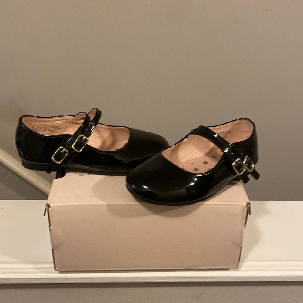 Black Patton, leather girls dress shoes for nine month old
